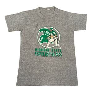 Vintage 1980s Michigan State Spartans Football Single Stitch Shirt Gray Small